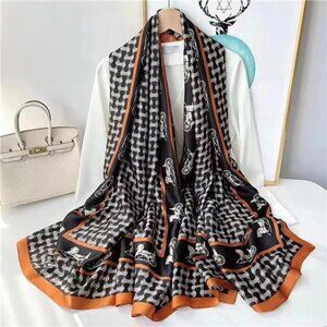 100% Large Silk Feeling Scarf -Women's Fashion Long Satin Neck Scarf